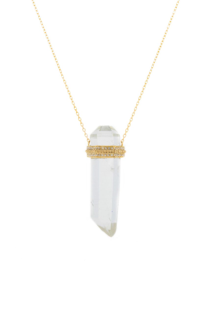 One of a Kind Quartz Pencil with small diamond Necklace