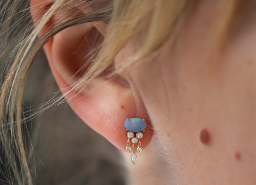 One of a kind Opal and Diamonds Dangling Single Earring