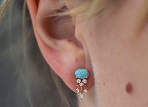 One of a kind Opal and Diamonds Dangling Single Earring