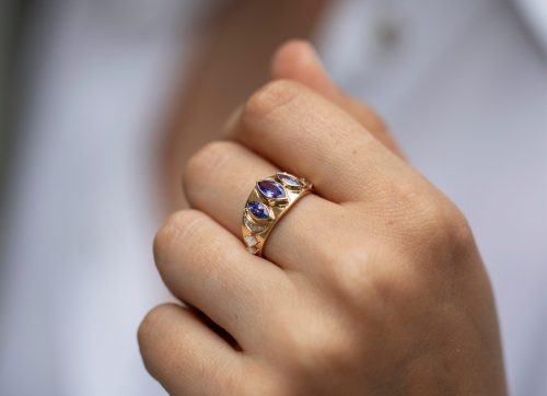 One of a kind Triple Marquise Tanzanite and Diamonds Ring