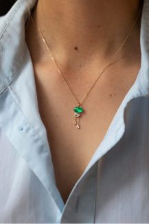 One of a Kind Emerald and Pear Diamonds Drop Necklace