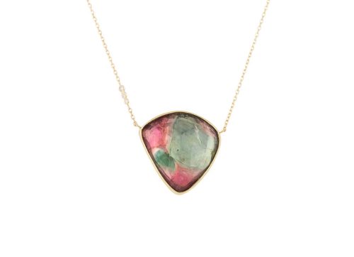 One of a Kind Tourmaline with small diamond Necklace