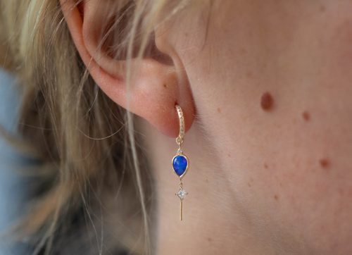 One of a Kind Pear Opal and Dangling Diamond Earring