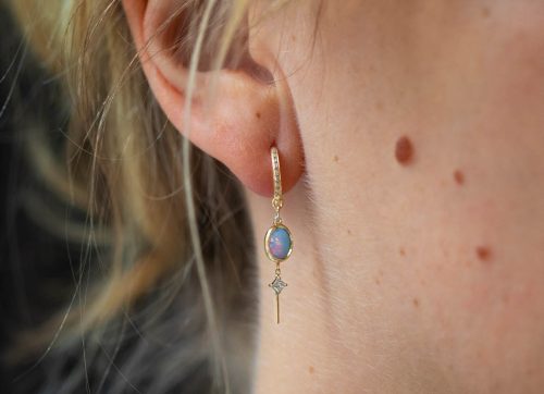 One of a Kind Pear Opal and Dangling Diamond Earring