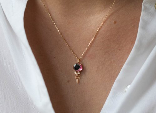 One of a kind Tourmaline and Dangling Diamonds Jellyfish Necklace