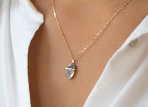 One of A kind Grey Diamond and Diamond baguette Necklace