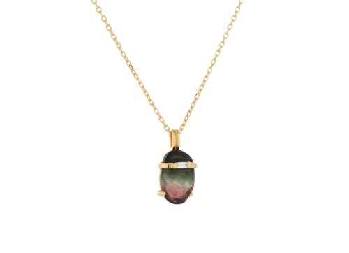 One of A kind Tourmaline and Diamond baguette Necklace