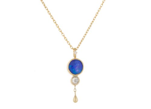 One of a Kind Opal with trillion diamond and Dangling detail Necklace