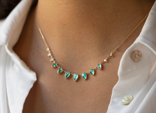 One of a Kind multi Emerald and rosecut Diamonds Necklace