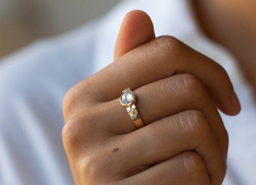 Round Grey Diamond and Square Diamonds Ring