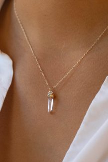 Protection and Believes Rock Qwartz pencil & diamond marquise Chain Necklace