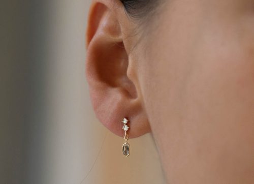 Slice of the Universe Grey Diamond Slice and Two Rose Cut Diamond Earring