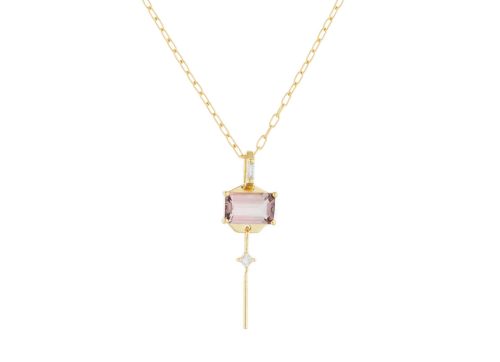 Tourmaline Baguette and Dangling Diamond Necklace