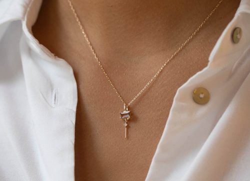 Tourmaline Baguette and Dangling Diamond Necklace