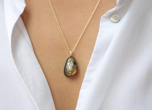 Labradorite Marquise Lariat Necklace 14K Yellow Gold