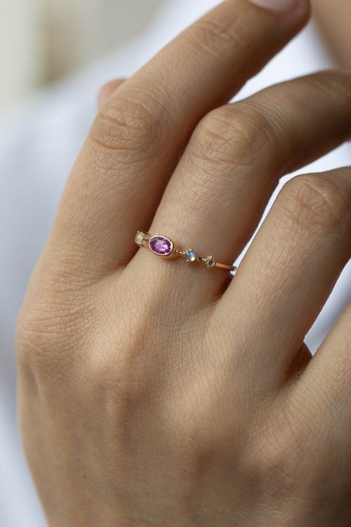 XX Light Pink tourmaline & Diamonds Full Eye Ring - Celine XX Light Pink tourmaline & Diamonds Full Eye Ring - Celine