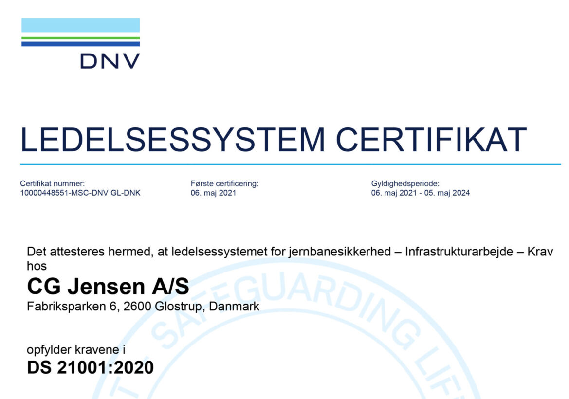CG Jensen får certifikat på jernbanesikkerhed