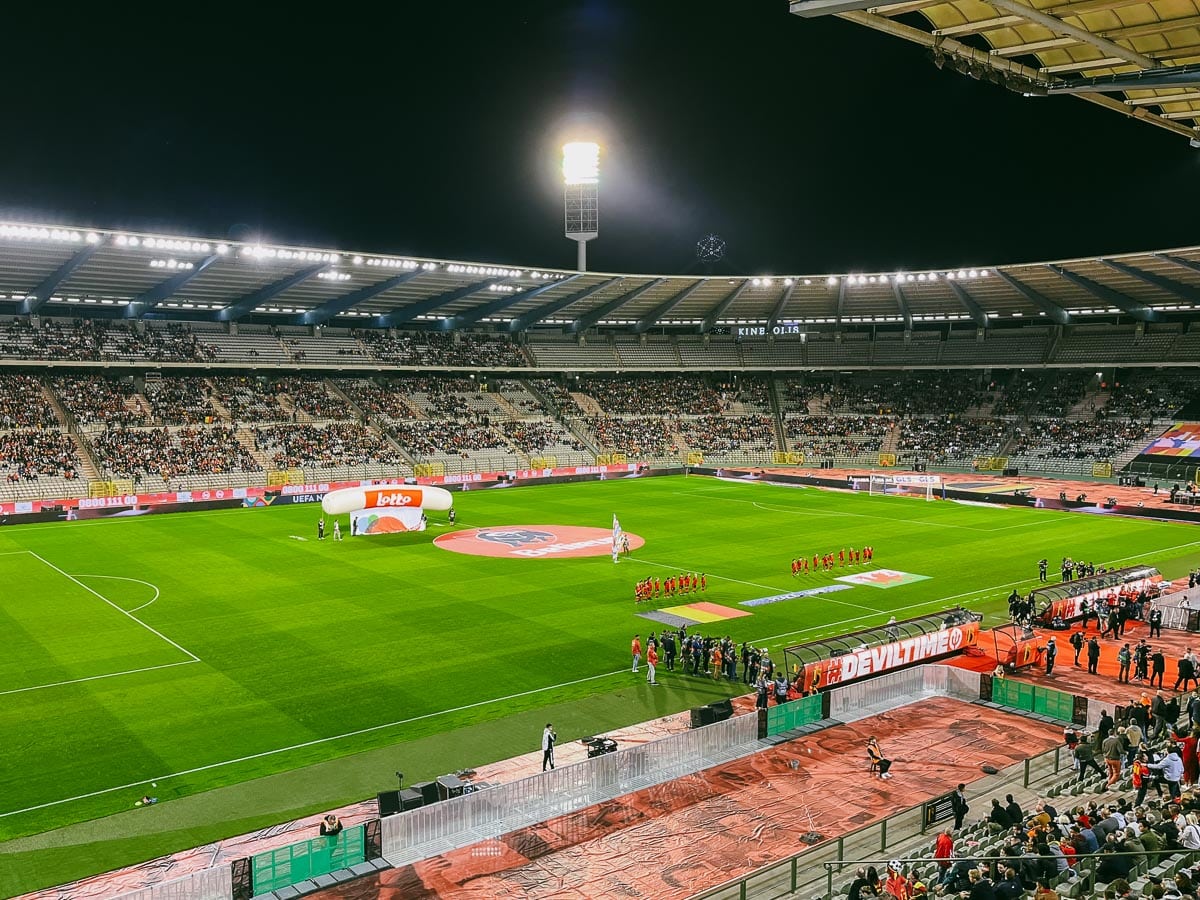 A view of pregame ceremonies at Stade Roi Baudoin in Brussels on a groundhopping excursion