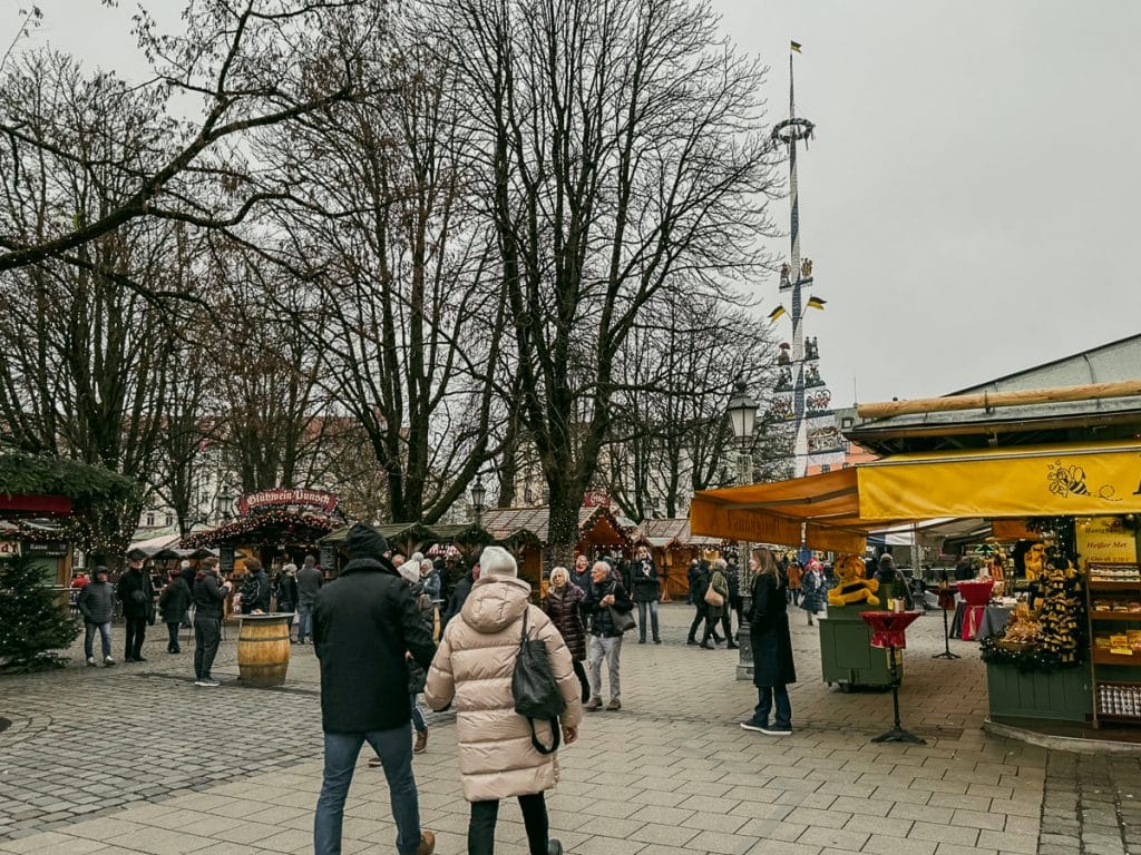 looking south in the the Viktualienmarkt on a one day in Munich itinerary