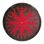 Trävikingasköld handgjord Helm Of Awe metallskiva SWE14