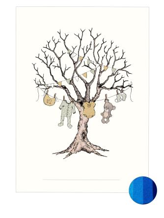 Fineraftryk/fingerprint barnedåbstræ blå