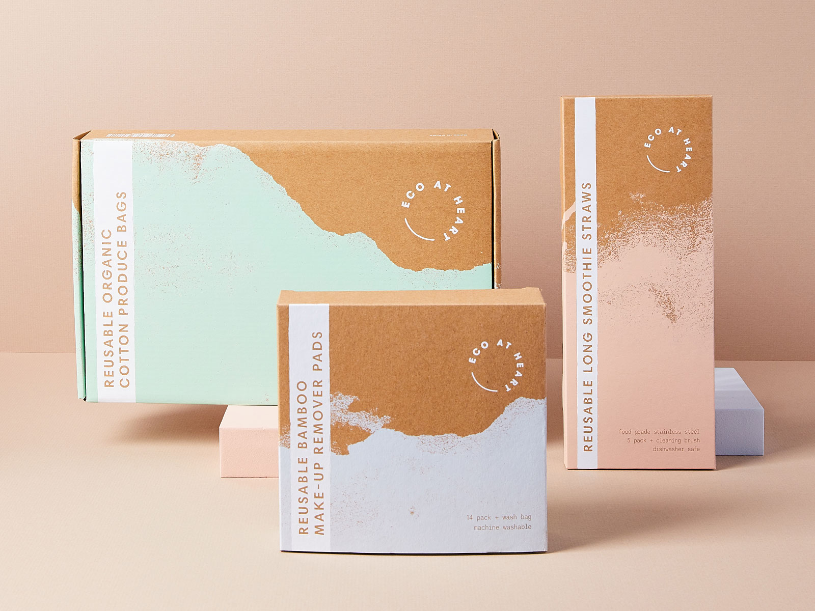 Range of packaging for Eco at Heart zero-waste and plastic-free lifestyle products