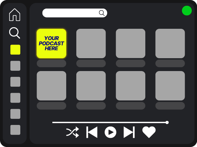 illustration of a podcast player app with 'your podcast here' label