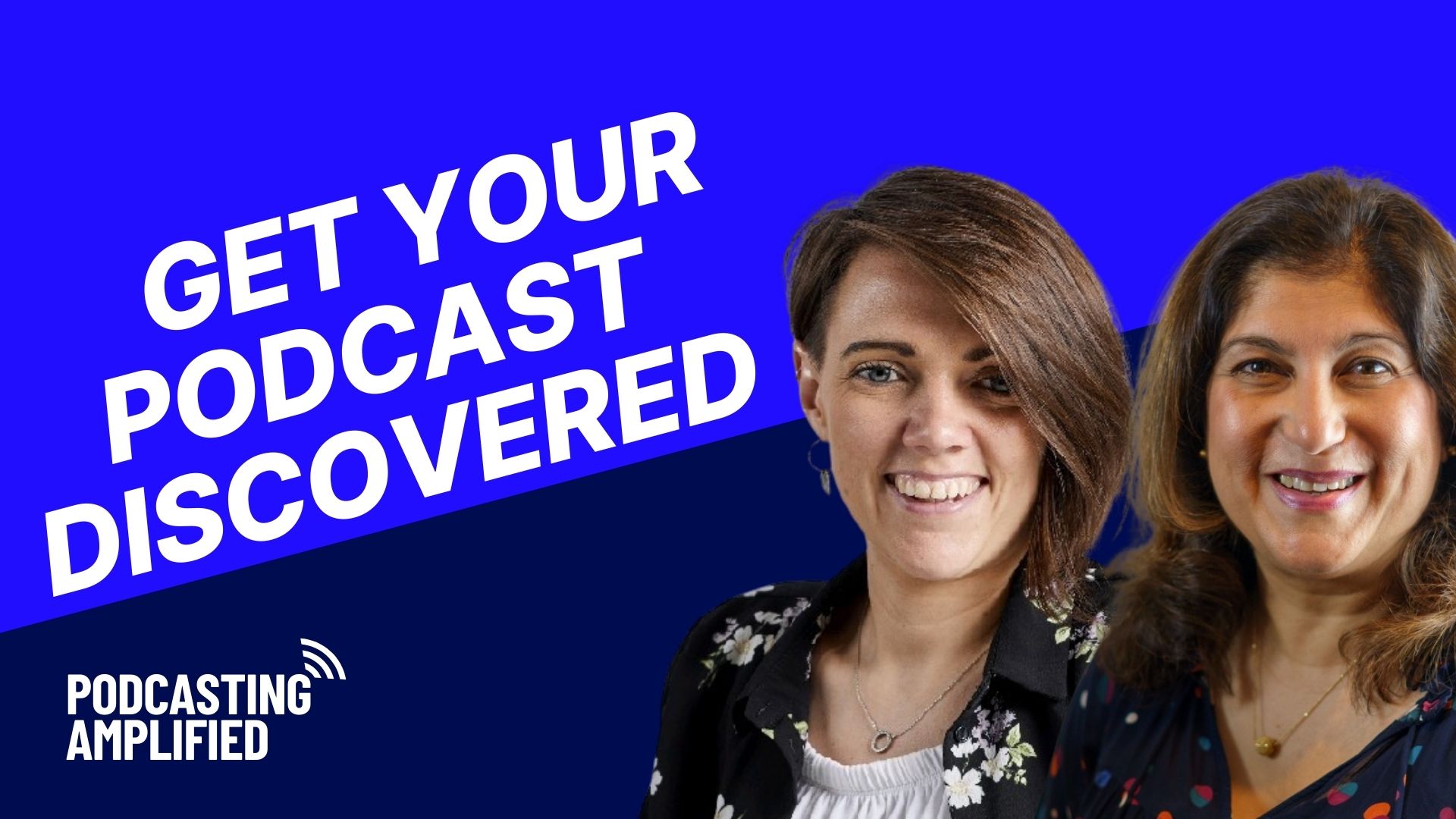 get discovered using podcast seo text header with faces