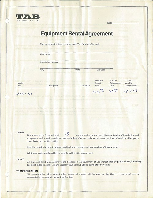 TAB Punch-Verifier 405-30 Rental Agreement