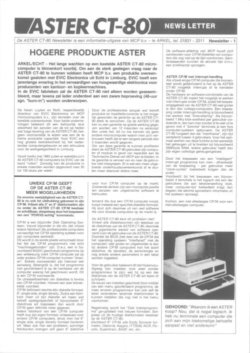 Aster CT-80 Newsletter #1