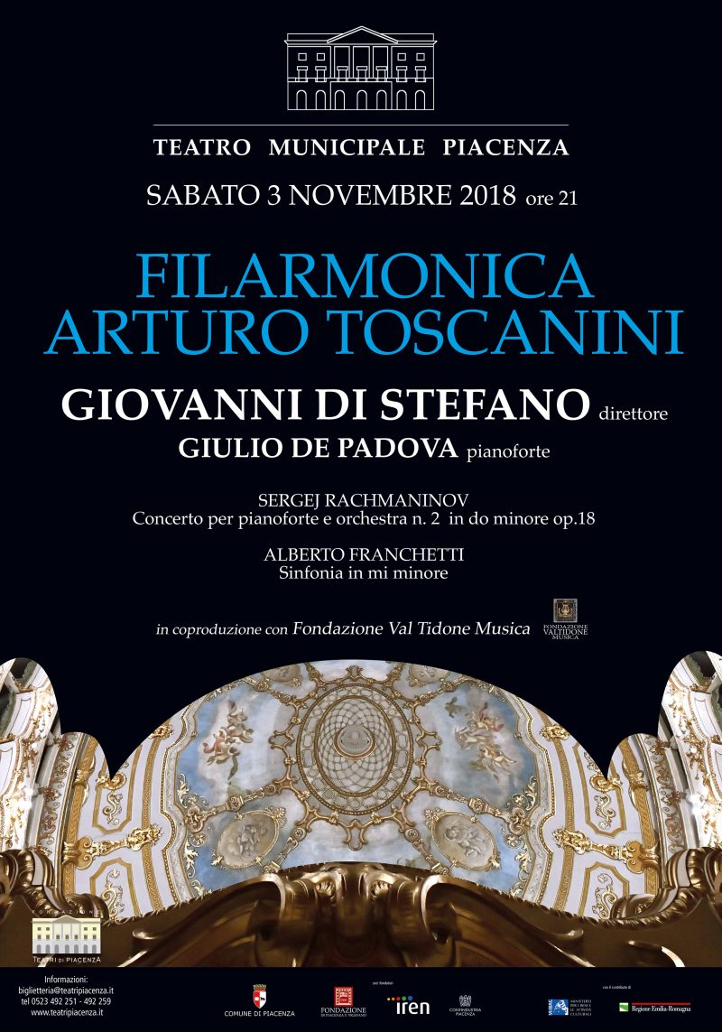 Al via sabato 3 novembre  la Stagione concertistica 2018/2019  del Teatro Municipale di Piacenza