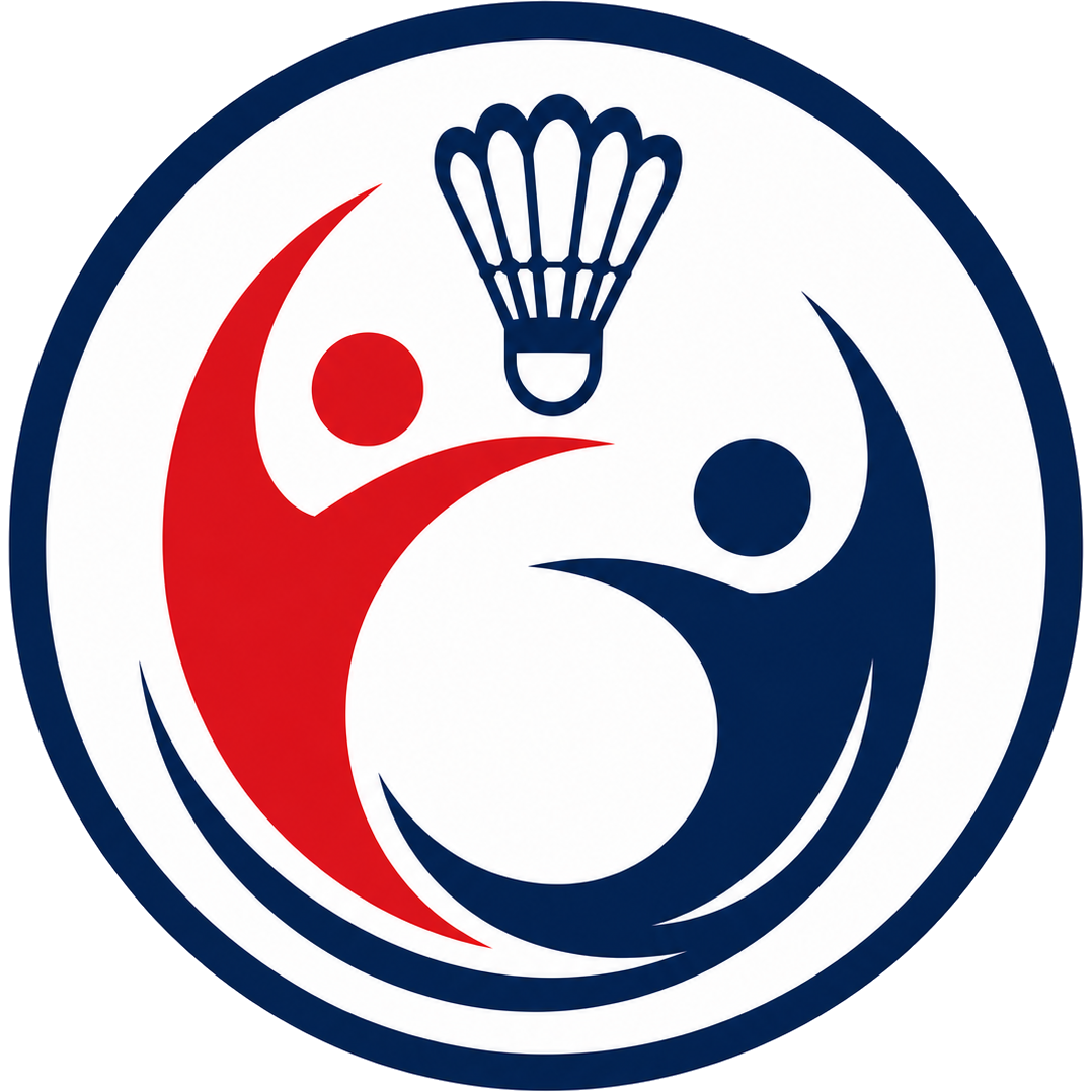 WU Badminton Club logo featuring two abstract players reaching for a shuttlecock inside a circular emblem, representing teamwork, friendship, and badminton under the ACCSEA community.