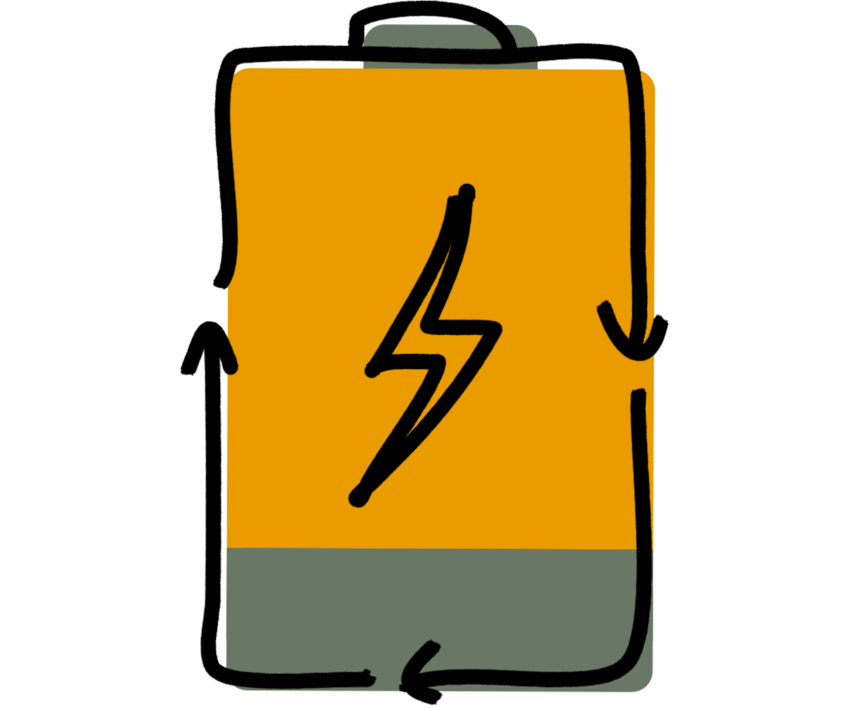 Tekening van een batterij met recycleerpijltjes als symbool voor "re-energize"