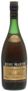 Underneath is written: 'tres rare fine champagne'; content written as 70CL and ABV as 40% (1980s)