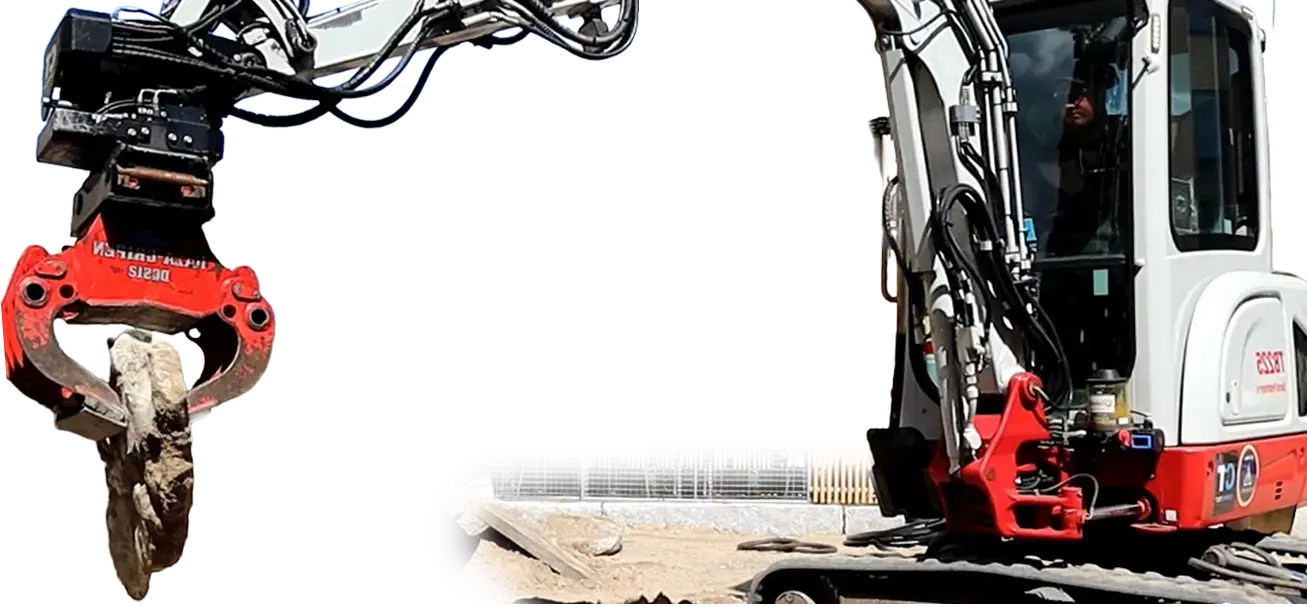 Compacttilt Rotator met grijpklauw op een graafmachine