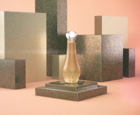 bela embalagem do perfume ella Radiance, o mais novo oerfume da linha ella. Linda embalagem dourada .