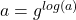 a=g^{log(a)}