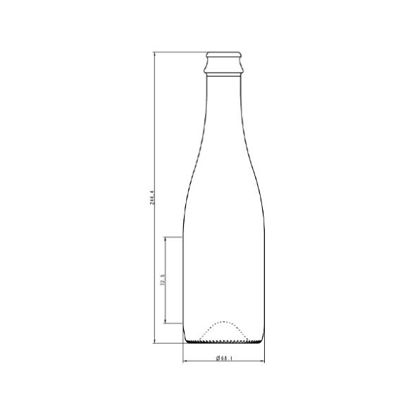 Ritning för Glasflaska Amber Champagne som rymmer 375ml