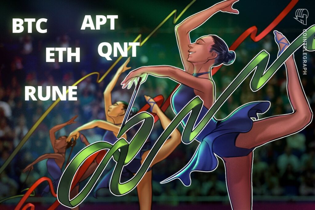 Bitcoin price remains steady around $35K while ETH, APT, QNT, and RUNE exhibit bullish trends
