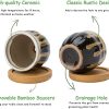 Warmplus Maceta de Cerámica para Plantas Suculentas 6.5CM, Macetas de Cactus para Plantas de Interior y Exterior, Pequeña Maceta de Flores Esmaltada con Drenaje y Bandeja de Bambú, Set de 3 - Imagen 3