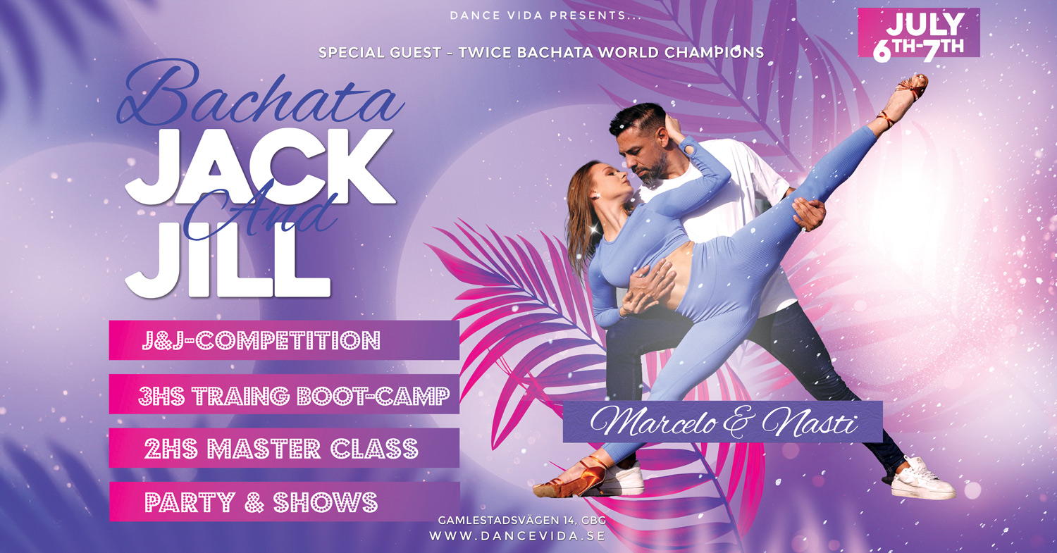 Bachata Jack and Jill event featuring Marcelo and Nasti, July 6th, presented by Dance Vida.