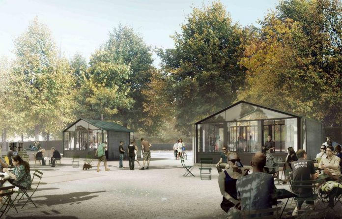 To pavilloner i Enghaveparken genopført efter Arne Jacobsens tegninger.