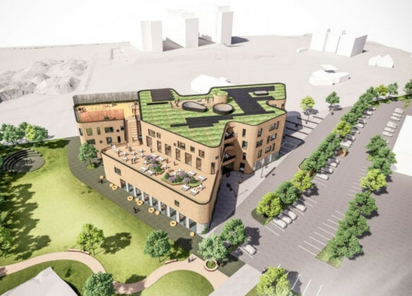 Politikerne i Odense har godkendt lokalplanen for Tietgenskolens nybyggeri på City Campus. Visualisering fra lokalplanen.