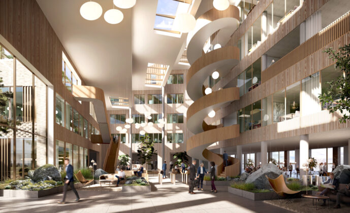 A. Enggaard bygger domicil til Norlys på havnefronten i Aalborg. Visualisering: Sweco Architects.