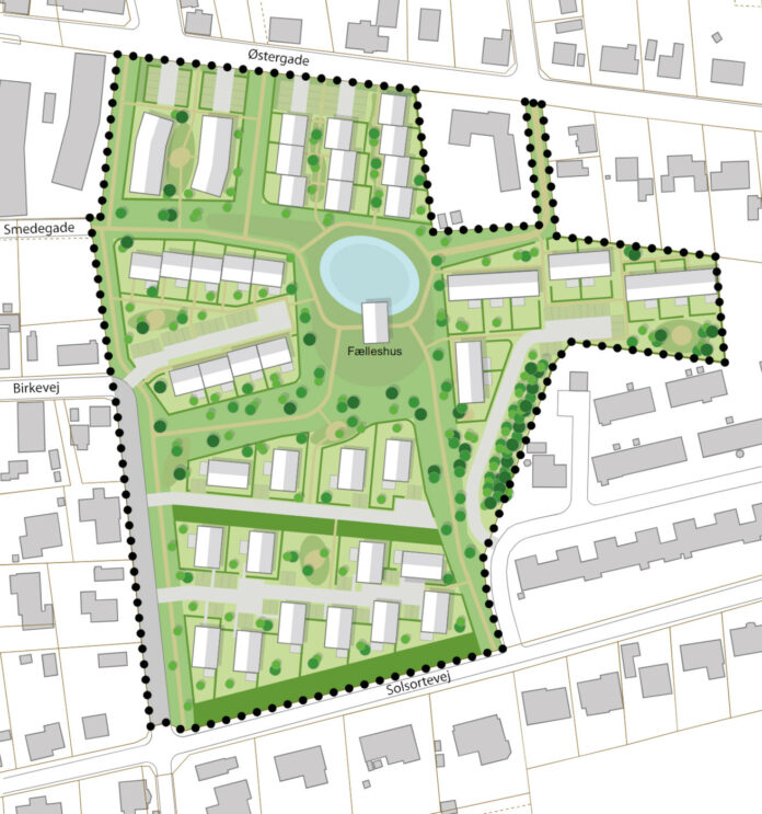 Nye boliger på Expedit-grunden i Ulstrup på tegnebrættet. Vejledende illustrationsplan fra lokalplanforslaget.