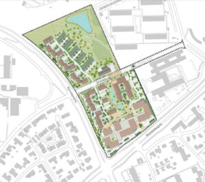 Nu skal Jyllands-Postens grund i Viby omdannes til boligområde. Illustration fra lokalplanen.