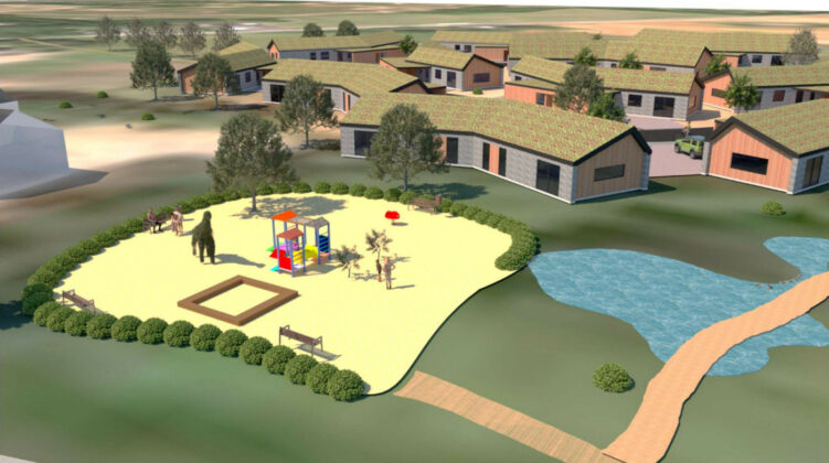 Udvikler vil bygge 26 dobbelthuse i Løsning ved Teglværksvej i Løsning. Illustration fra præsentation af skitseprojektet.