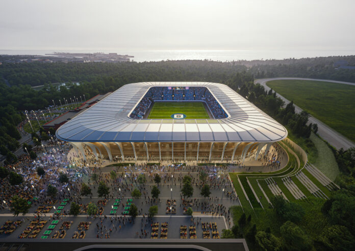 Nyt stadion i Aarhus. Visualisering: Team Zaha Hadid Architects, Tredje Natur og Sweco.