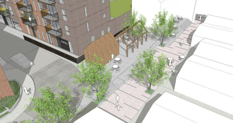 Damgaard Ejendomme, Skg. A/S og Nordstern st&aring;r i samarbejde med Pluskontoret Arkitekter bag projektet Kirkegaards Baghave midt i Skanderborg. Visualisering: Pluskontoret Arkitekter.