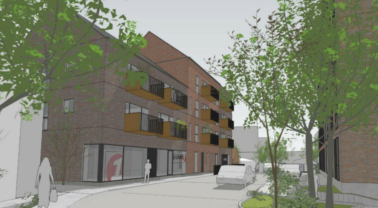 Damgaard Ejendomme, Skg. A/S og Nordstern st&aring;r i samarbejde med Pluskontoret Arkitekter bag projektet Kirkegaards Baghave midt i Skanderborg. Visualisering: Pluskontoret Arkitekter.